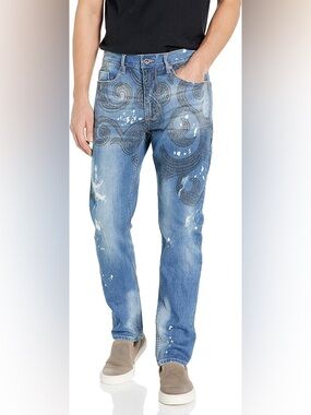 Sean John paisley print athlete tapered stretch distressed jeans Y2K 90s